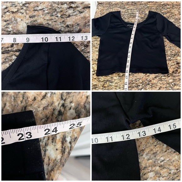 Aeropostale Black Seamless Cropped Top M Balletcore Goth Long Sleeve Moto Biker - Picture 6 of 10